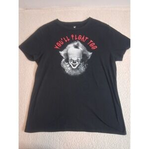 IT Movie Pennywise Youll Float Too Graphic T-Shirt Black Large Horror Tee